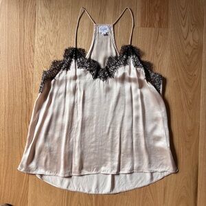 Cami NYC Blush Silk Camisole with Black Lace Trim
